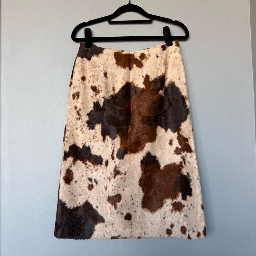 Matthew Stevens Faux Cowhide Print A-Line Skirt in Brown and Cream